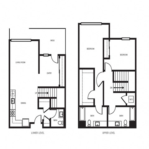Floor plan for 2 beds, 2.5 baths, 1487 sqft